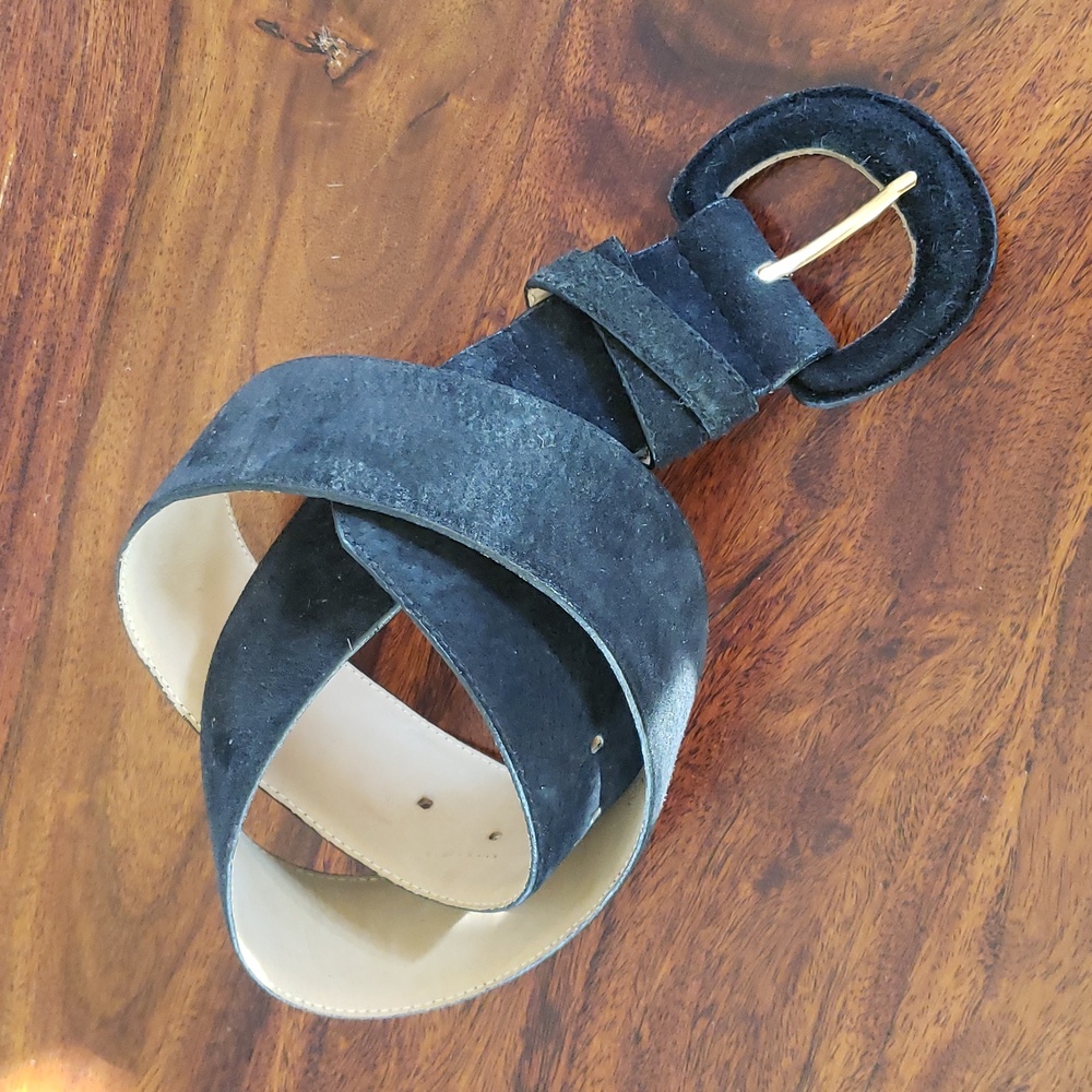 Vintage Wide Black Suede Leather Belt